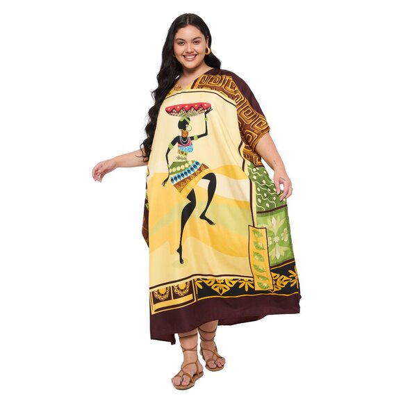 Gypsie Blu Women Plus Size Polyester Caftan Dress Kimono Sleeve Maxi Dresses - Picture 3 of 8